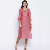 Vbuyz Women's Sequence Work/Hand Work Straight Chanderi Dark Peach Kurta